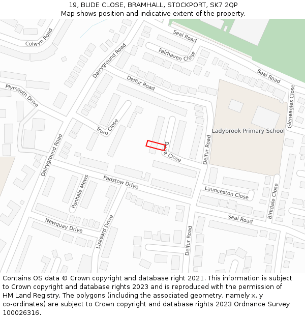 19, BUDE CLOSE, BRAMHALL, STOCKPORT, SK7 2QP: Location map and indicative extent of plot