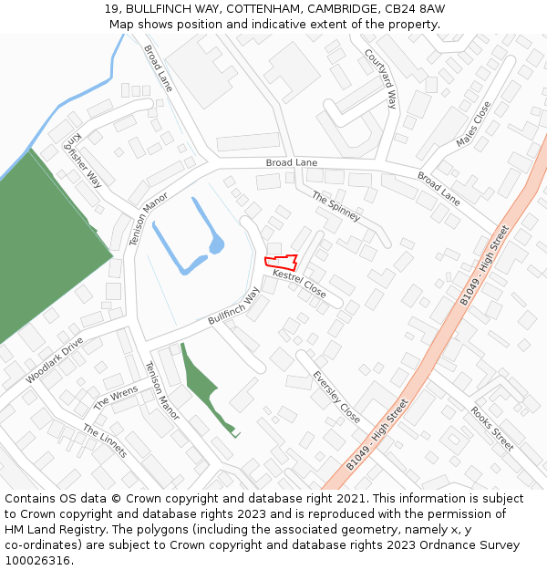 19, BULLFINCH WAY, COTTENHAM, CAMBRIDGE, CB24 8AW: Location map and indicative extent of plot