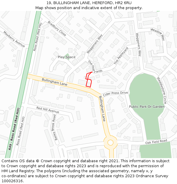 19, BULLINGHAM LANE, HEREFORD, HR2 6RU: Location map and indicative extent of plot