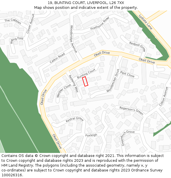 19, BUNTING COURT, LIVERPOOL, L26 7XX: Location map and indicative extent of plot