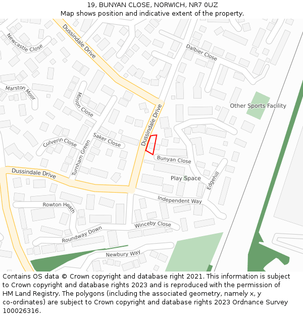 19, BUNYAN CLOSE, NORWICH, NR7 0UZ: Location map and indicative extent of plot