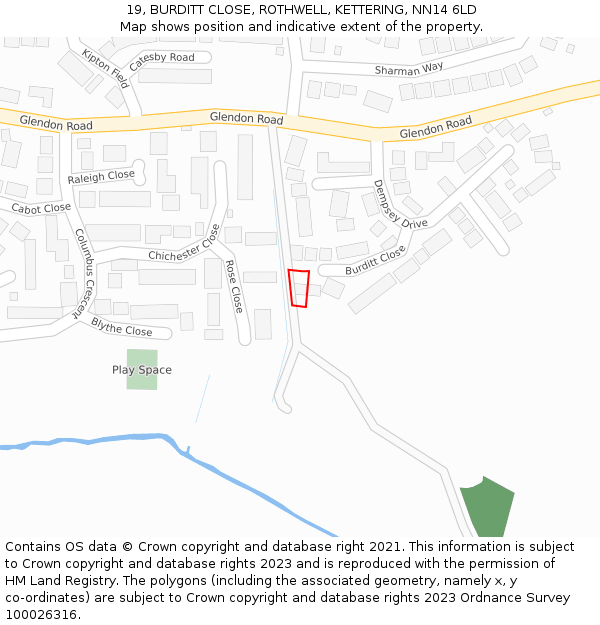 19, BURDITT CLOSE, ROTHWELL, KETTERING, NN14 6LD: Location map and indicative extent of plot