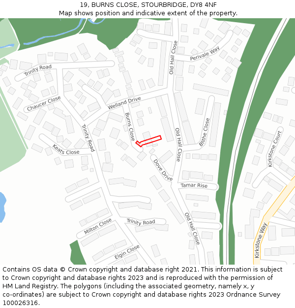 19, BURNS CLOSE, STOURBRIDGE, DY8 4NF: Location map and indicative extent of plot