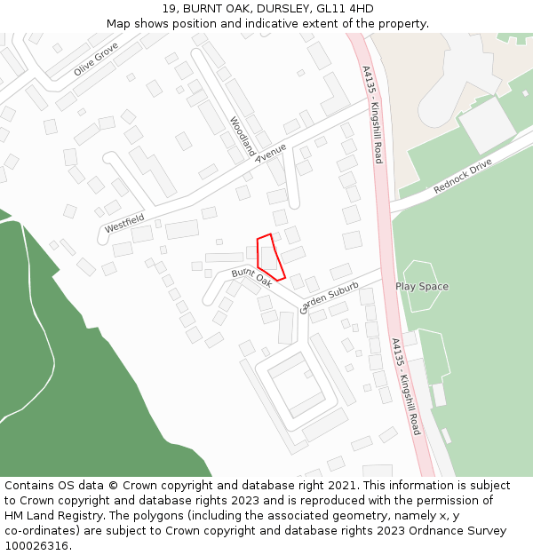 19, BURNT OAK, DURSLEY, GL11 4HD: Location map and indicative extent of plot