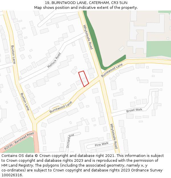 19, BURNTWOOD LANE, CATERHAM, CR3 5UN: Location map and indicative extent of plot