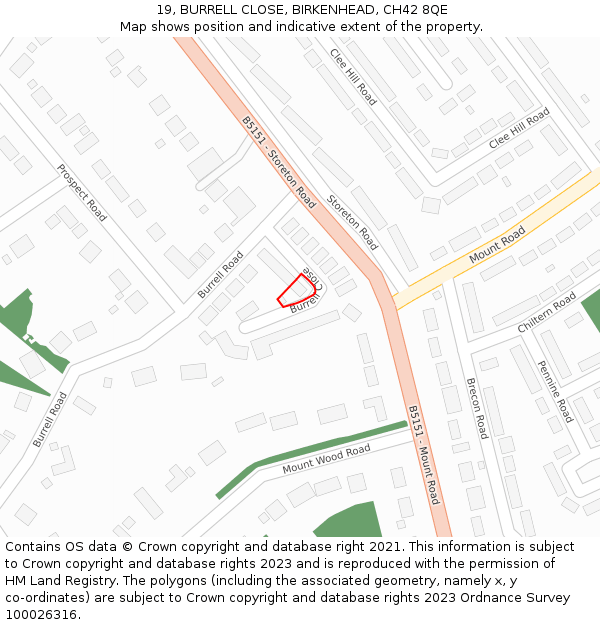 19, BURRELL CLOSE, BIRKENHEAD, CH42 8QE: Location map and indicative extent of plot