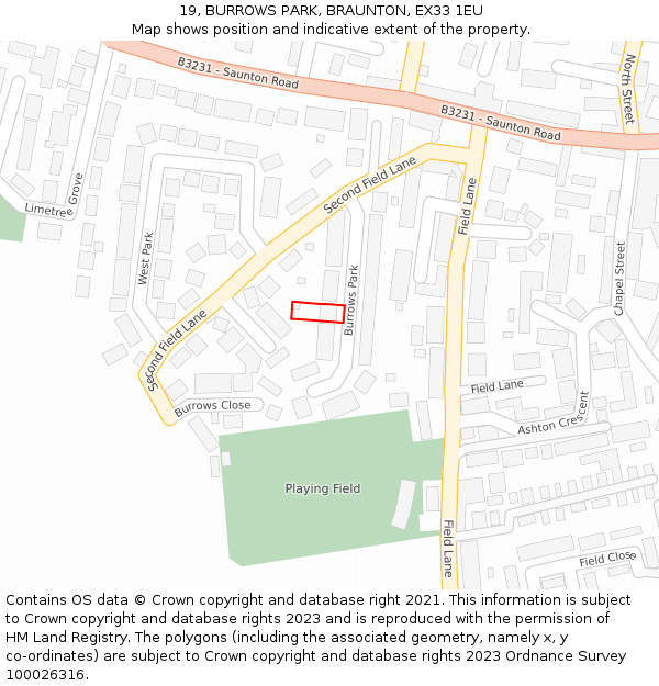 19, BURROWS PARK, BRAUNTON, EX33 1EU: Location map and indicative extent of plot