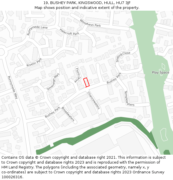 19, BUSHEY PARK, KINGSWOOD, HULL, HU7 3JF: Location map and indicative extent of plot