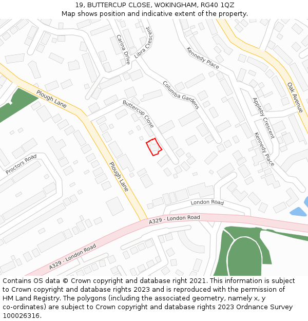 19, BUTTERCUP CLOSE, WOKINGHAM, RG40 1QZ: Location map and indicative extent of plot