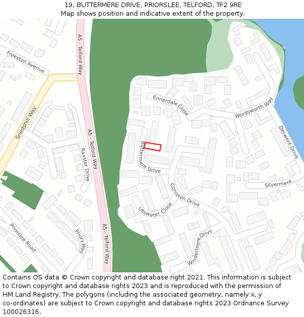 19, BUTTERMERE DRIVE, PRIORSLEE, TELFORD, TF2 9RE: Location map and indicative extent of plot