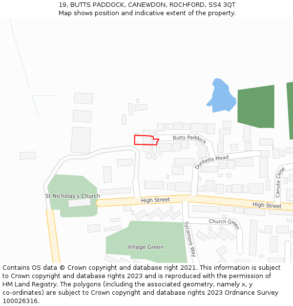19, BUTTS PADDOCK, CANEWDON, ROCHFORD, SS4 3QT: Location map and indicative extent of plot
