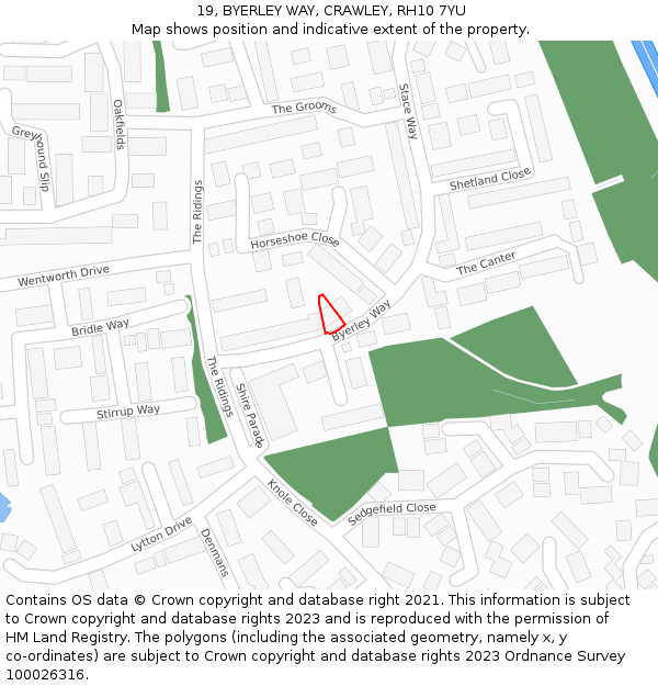 19, BYERLEY WAY, CRAWLEY, RH10 7YU: Location map and indicative extent of plot