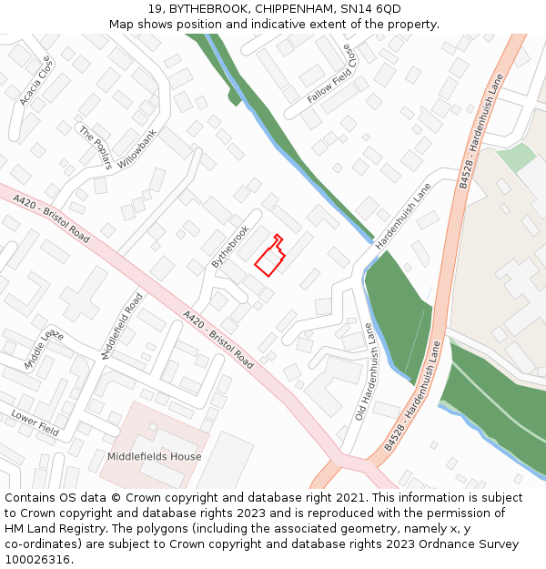 19, BYTHEBROOK, CHIPPENHAM, SN14 6QD: Location map and indicative extent of plot