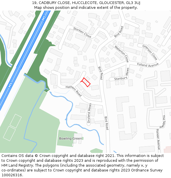 19, CADBURY CLOSE, HUCCLECOTE, GLOUCESTER, GL3 3UJ: Location map and indicative extent of plot