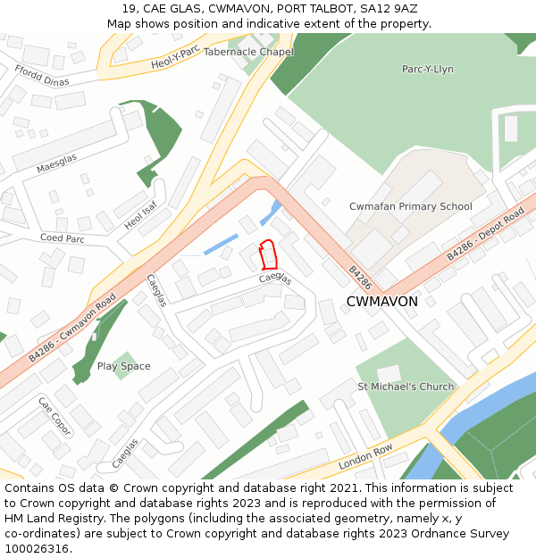 19, CAE GLAS, CWMAVON, PORT TALBOT, SA12 9AZ: Location map and indicative extent of plot