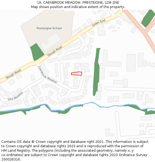 19, CAENBROOK MEADOW, PRESTEIGNE, LD8 2NE: Location map and indicative extent of plot