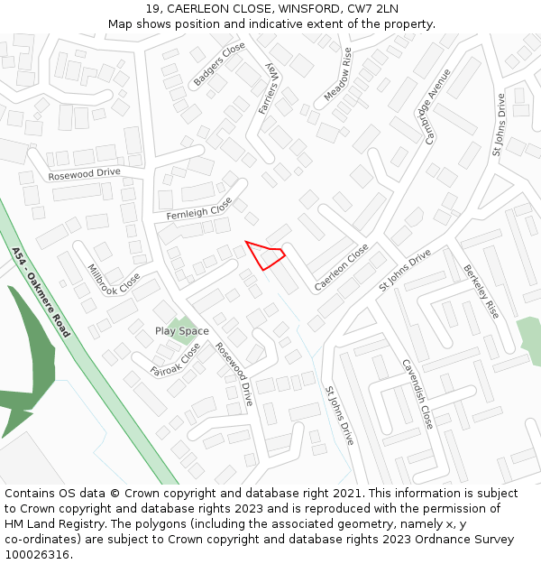 19, CAERLEON CLOSE, WINSFORD, CW7 2LN: Location map and indicative extent of plot