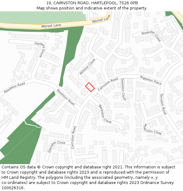 19, CAIRNSTON ROAD, HARTLEPOOL, TS26 0PB: Location map and indicative extent of plot