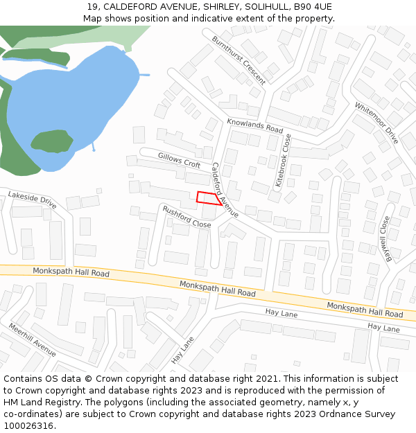 19, CALDEFORD AVENUE, SHIRLEY, SOLIHULL, B90 4UE: Location map and indicative extent of plot