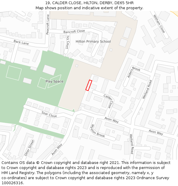 19, CALDER CLOSE, HILTON, DERBY, DE65 5HR: Location map and indicative extent of plot