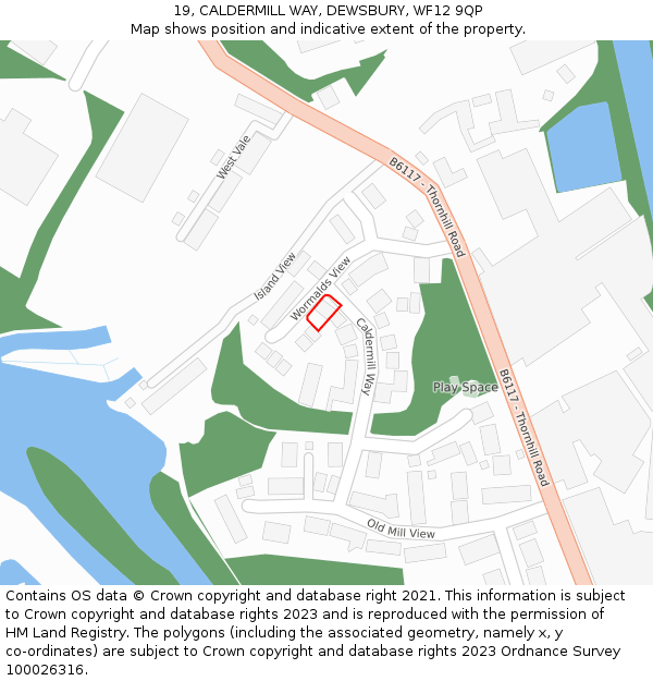 19, CALDERMILL WAY, DEWSBURY, WF12 9QP: Location map and indicative extent of plot