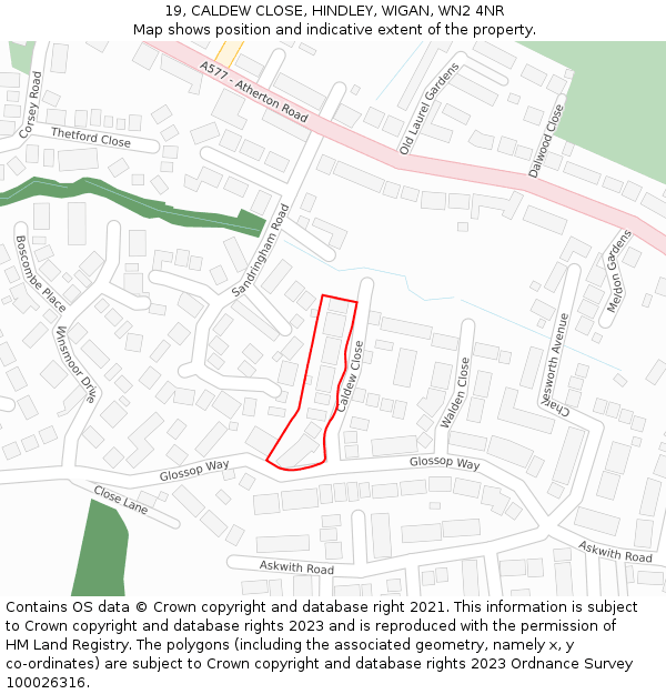 19, CALDEW CLOSE, HINDLEY, WIGAN, WN2 4NR: Location map and indicative extent of plot