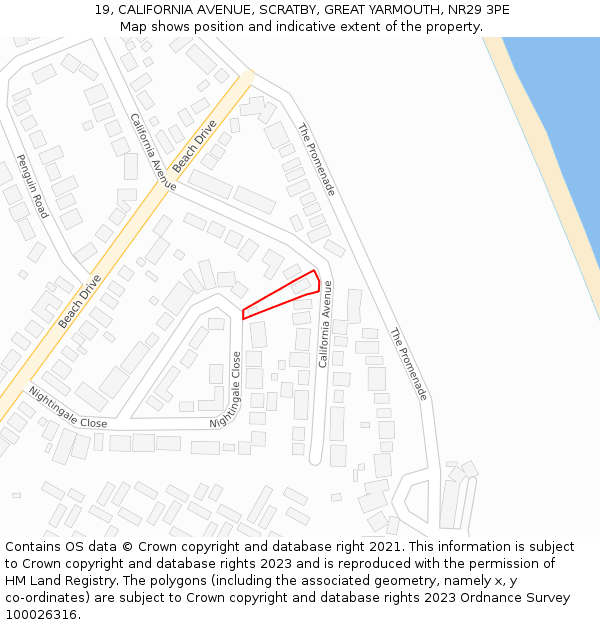 19, CALIFORNIA AVENUE, SCRATBY, GREAT YARMOUTH, NR29 3PE: Location map and indicative extent of plot