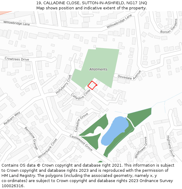 19, CALLADINE CLOSE, SUTTON-IN-ASHFIELD, NG17 1NQ: Location map and indicative extent of plot