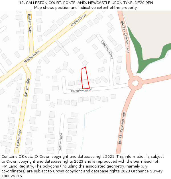 19, CALLERTON COURT, PONTELAND, NEWCASTLE UPON TYNE, NE20 9EN: Location map and indicative extent of plot