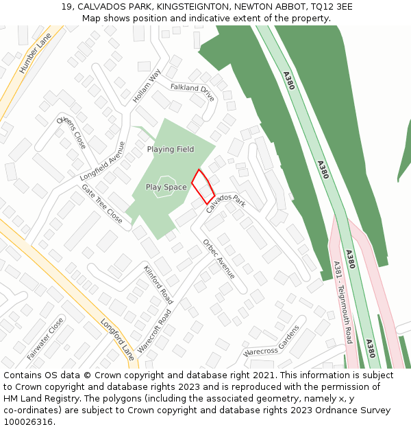 19, CALVADOS PARK, KINGSTEIGNTON, NEWTON ABBOT, TQ12 3EE: Location map and indicative extent of plot