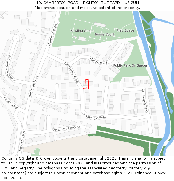 19, CAMBERTON ROAD, LEIGHTON BUZZARD, LU7 2UN: Location map and indicative extent of plot