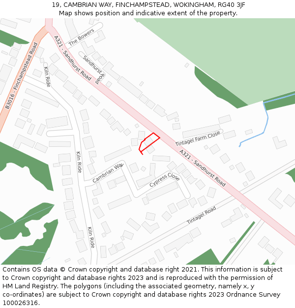19, CAMBRIAN WAY, FINCHAMPSTEAD, WOKINGHAM, RG40 3JF: Location map and indicative extent of plot