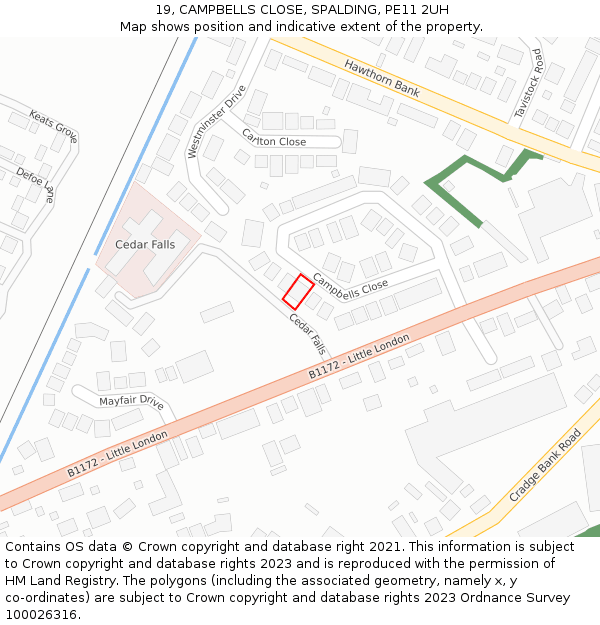 19, CAMPBELLS CLOSE, SPALDING, PE11 2UH: Location map and indicative extent of plot