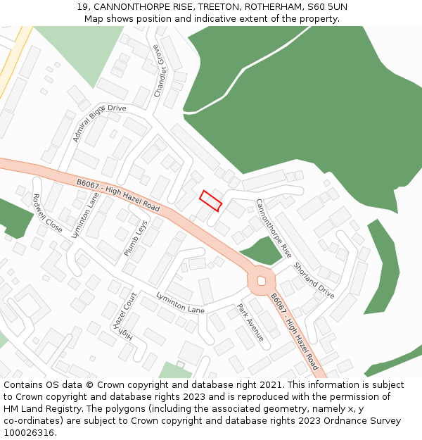 19, CANNONTHORPE RISE, TREETON, ROTHERHAM, S60 5UN: Location map and indicative extent of plot