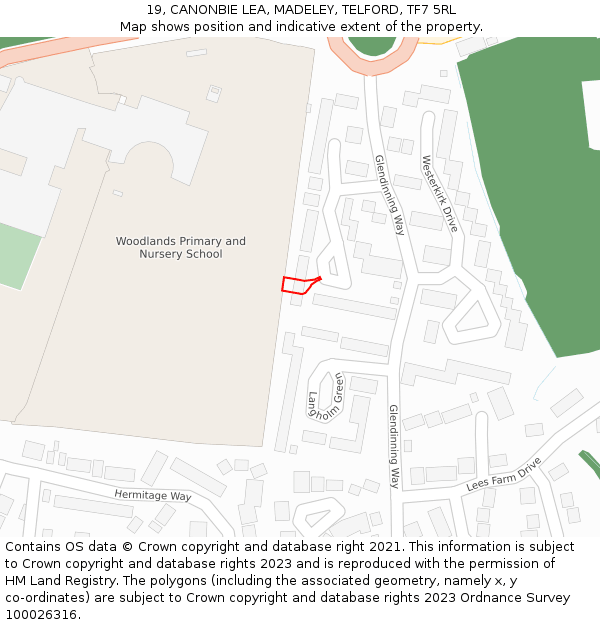 19, CANONBIE LEA, MADELEY, TELFORD, TF7 5RL: Location map and indicative extent of plot