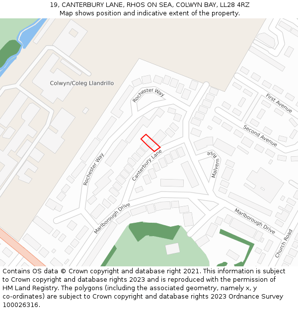 19, CANTERBURY LANE, RHOS ON SEA, COLWYN BAY, LL28 4RZ: Location map and indicative extent of plot