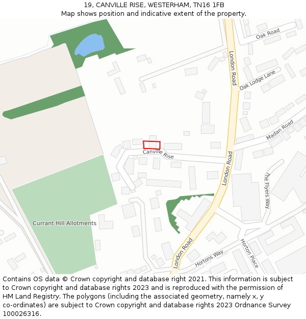 19, CANVILLE RISE, WESTERHAM, TN16 1FB: Location map and indicative extent of plot