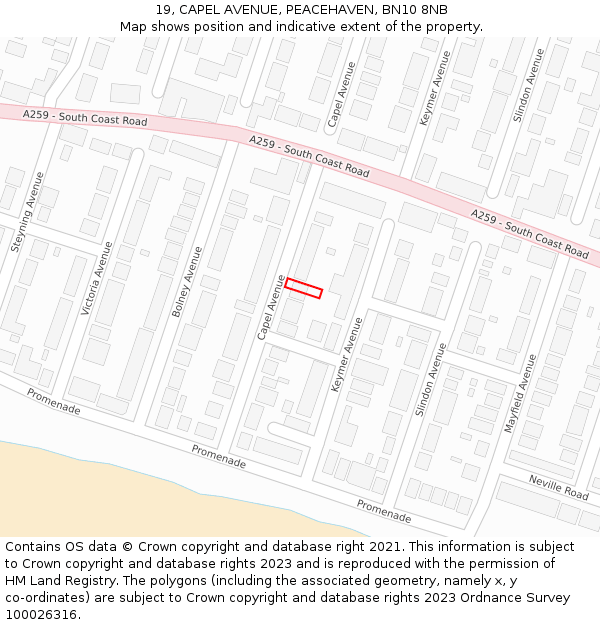 19, CAPEL AVENUE, PEACEHAVEN, BN10 8NB: Location map and indicative extent of plot