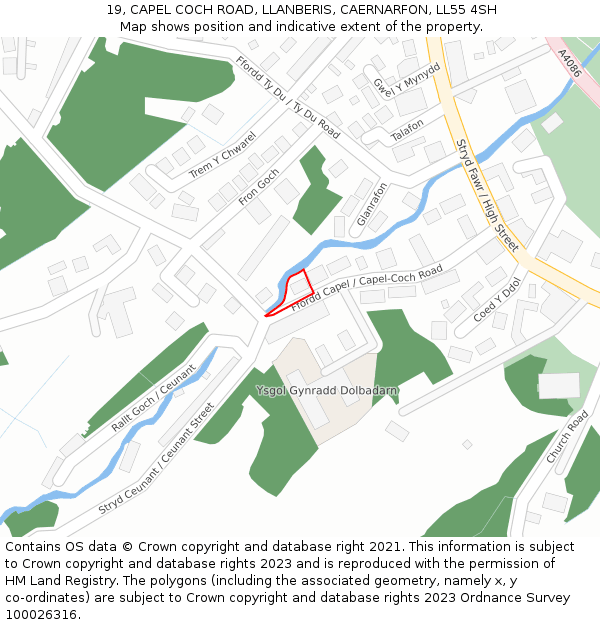 19, CAPEL COCH ROAD, LLANBERIS, CAERNARFON, LL55 4SH: Location map and indicative extent of plot