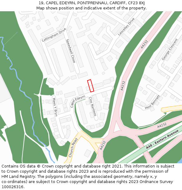 19, CAPEL EDEYRN, PONTPRENNAU, CARDIFF, CF23 8XJ: Location map and indicative extent of plot