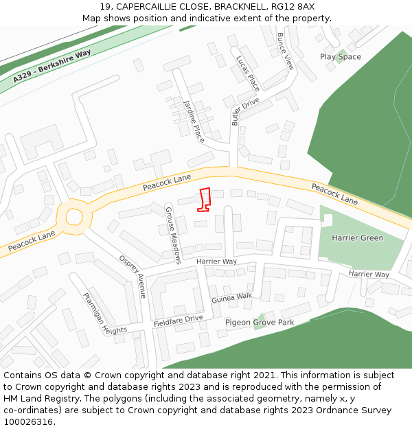 19, CAPERCAILLIE CLOSE, BRACKNELL, RG12 8AX: Location map and indicative extent of plot