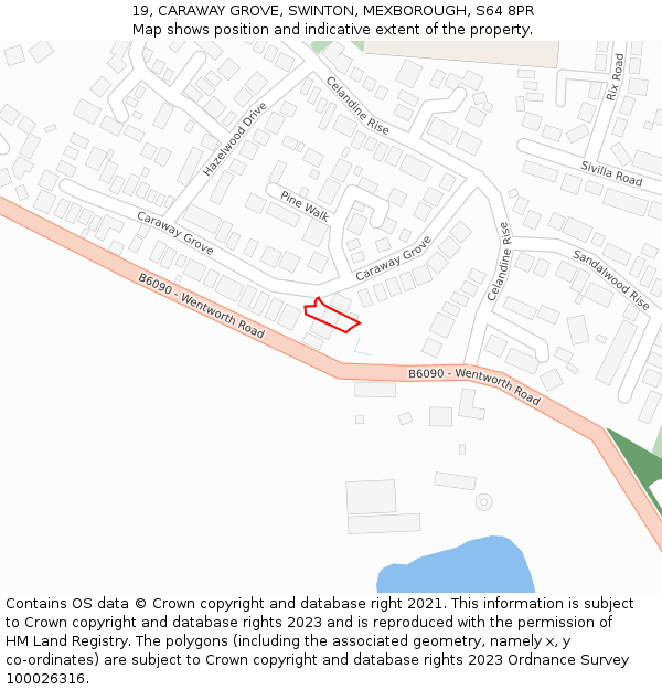 19, CARAWAY GROVE, SWINTON, MEXBOROUGH, S64 8PR: Location map and indicative extent of plot