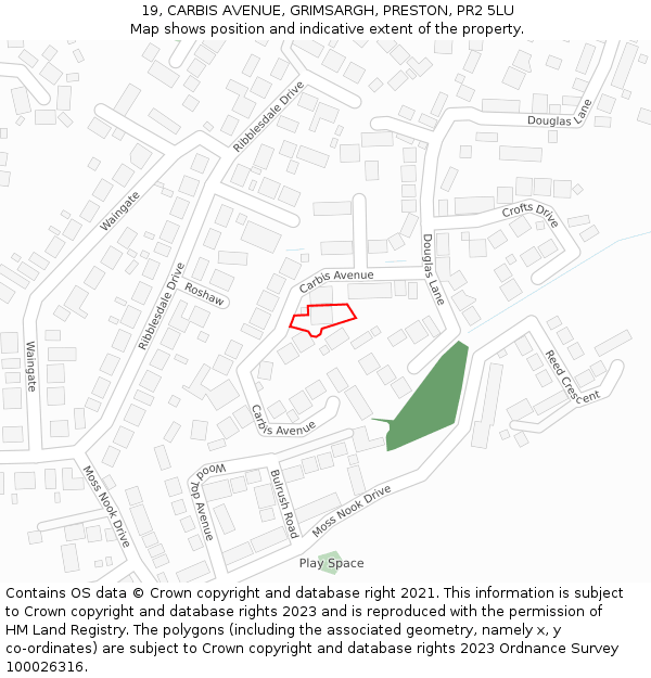 19, CARBIS AVENUE, GRIMSARGH, PRESTON, PR2 5LU: Location map and indicative extent of plot