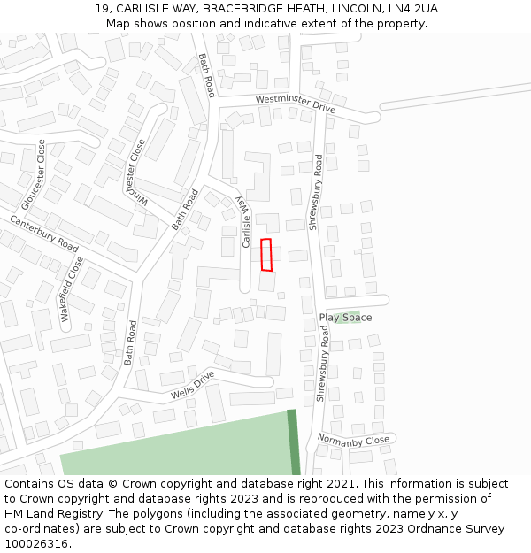 19, CARLISLE WAY, BRACEBRIDGE HEATH, LINCOLN, LN4 2UA: Location map and indicative extent of plot