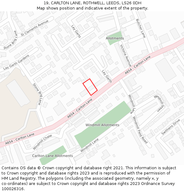 19, CARLTON LANE, ROTHWELL, LEEDS, LS26 0DH: Location map and indicative extent of plot