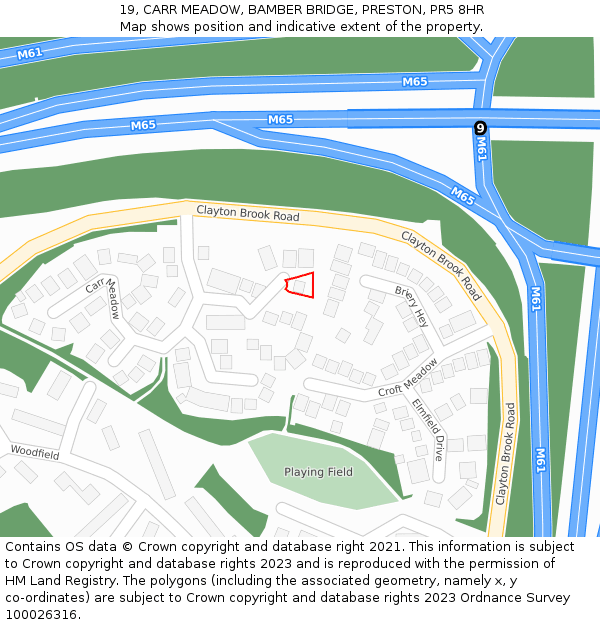 19, CARR MEADOW, BAMBER BRIDGE, PRESTON, PR5 8HR: Location map and indicative extent of plot