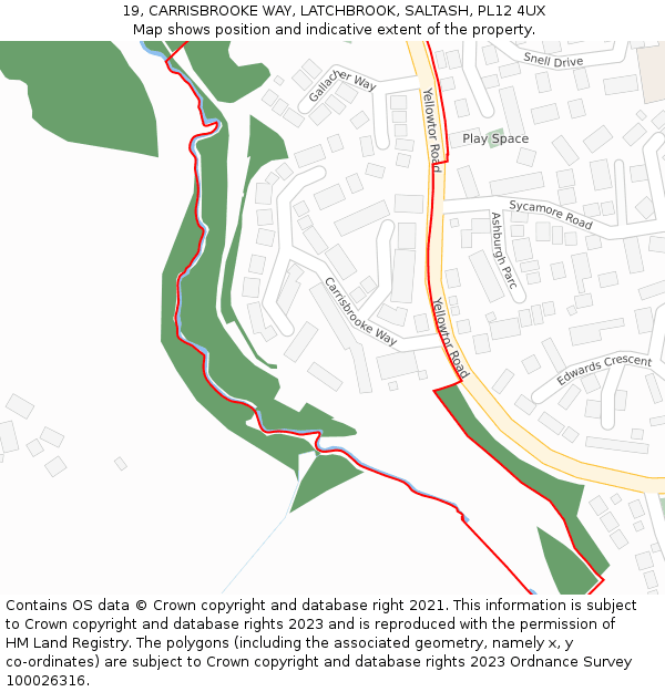 19, CARRISBROOKE WAY, LATCHBROOK, SALTASH, PL12 4UX: Location map and indicative extent of plot