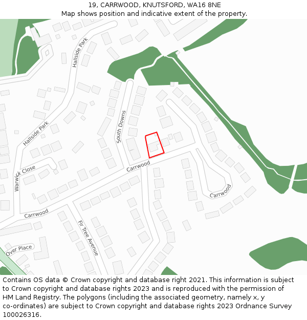 19, CARRWOOD, KNUTSFORD, WA16 8NE: Location map and indicative extent of plot