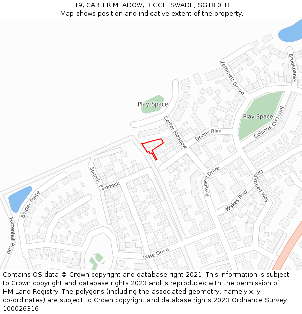 19, CARTER MEADOW, BIGGLESWADE, SG18 0LB: Location map and indicative extent of plot