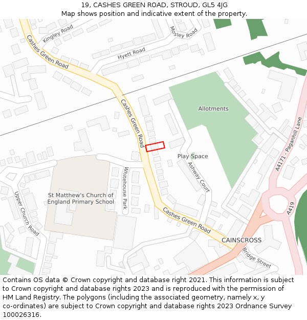 19, CASHES GREEN ROAD, STROUD, GL5 4JG: Location map and indicative extent of plot